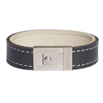 Black White Stitched Leather Bracelet