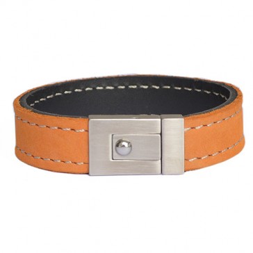 Orange Black Stitched Leather Bracelet