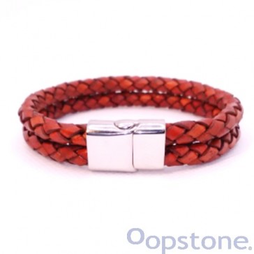 Double Trouble Red Brown Leather Bracelet