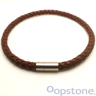 Light Brown Leather Necklace with Knob Clasp 