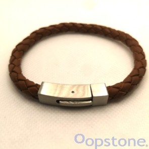 Light Brown Leather Bracelet with Square Clasp 