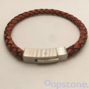 Red Brown Leather Bracelet with Square Clasp 