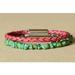 Turquoise Pink Leather Bracelet